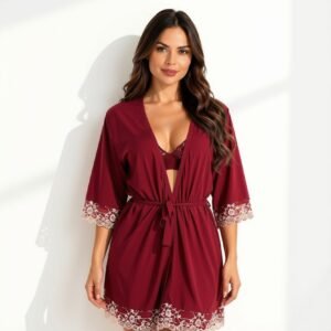 Robe Loren em Microfibra com Renda Bicolor